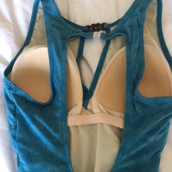 Pilpel one piece bathing suit.  Deep aqua suede like material. - Picture 3 of 7